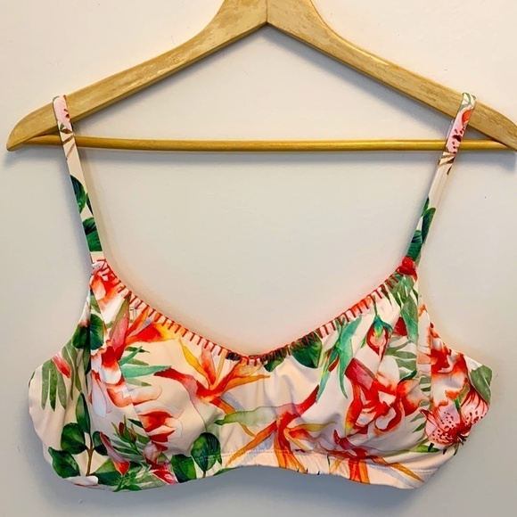 LUCKY BRAND floral print bikini top adjustable straps removable pads white sz 1X - Picture 4 of 14